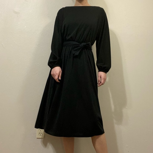 Retro vintage black midi dress w/ cowl back - Picture 3 of 16